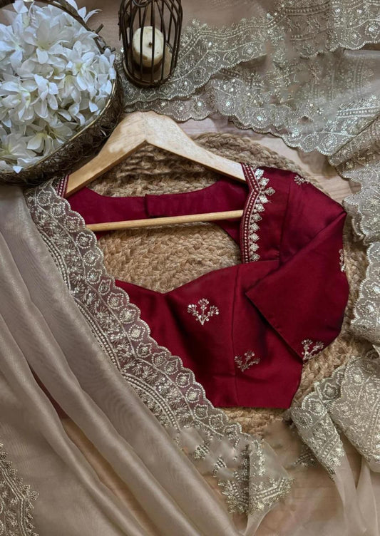 Aarvi Organza Silk Saree with Heavy Embroidery, Sequin & Zari Work – Cutwork Border Elegance | House of ShiVisha™ | Festive Luxe Edition | Code: KK-AARVI