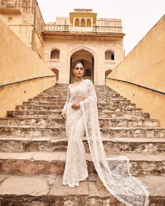 Bollywood Blockbuster Designer Saree – Heavy Butterfly Net with 5MM Sequins Embroidery | House of ShiVisha™ | Code: DF 3438 -