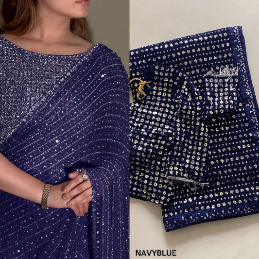 Bollywood Blockbuster Special Edition Saree – Faux Georgette with Heavy 5MM Sequins & Multy Embroidery | House of ShiVisha™ |