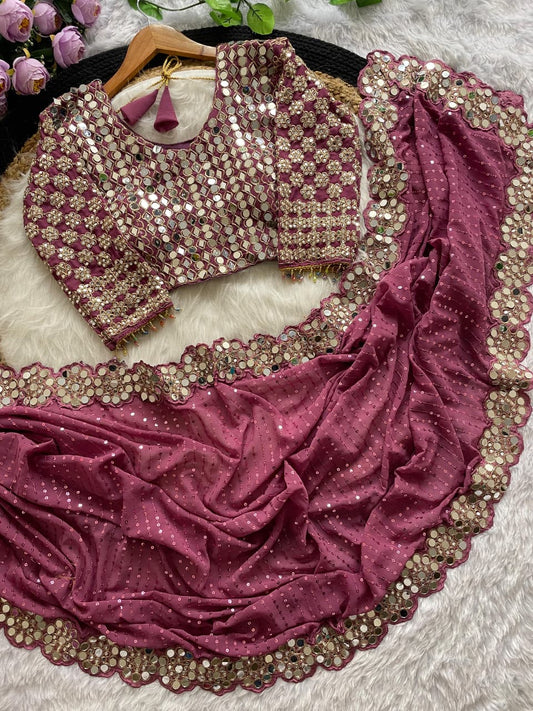 DF-3429 Faux Georgette Saree – Original Mirror & 5mm Sequin Embroidery with Heavy Blouse | House of ShiVisha™