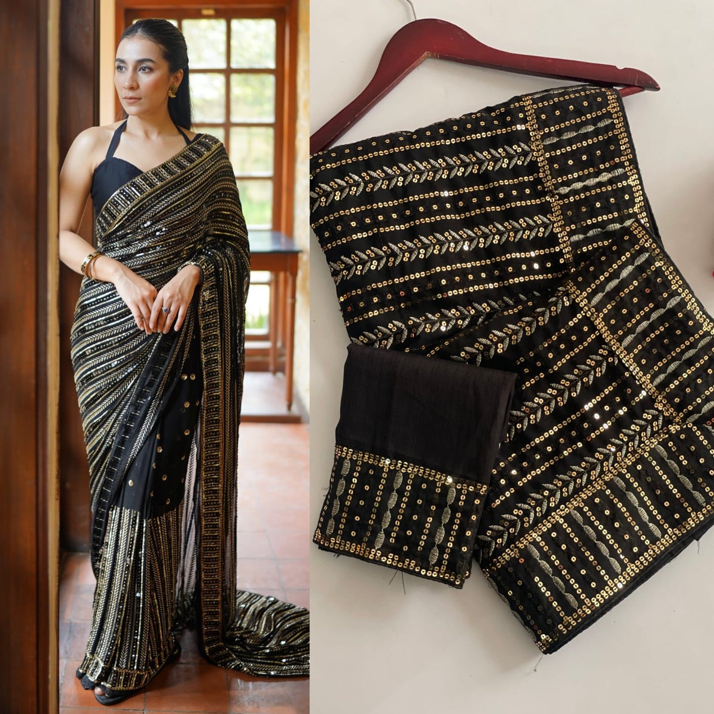 DF-3451 Faux Georgette Saree – Heavy 5mm Sequin & Multi Embroidery Work with Mono Silk Blouse | House of ShiVisha™
