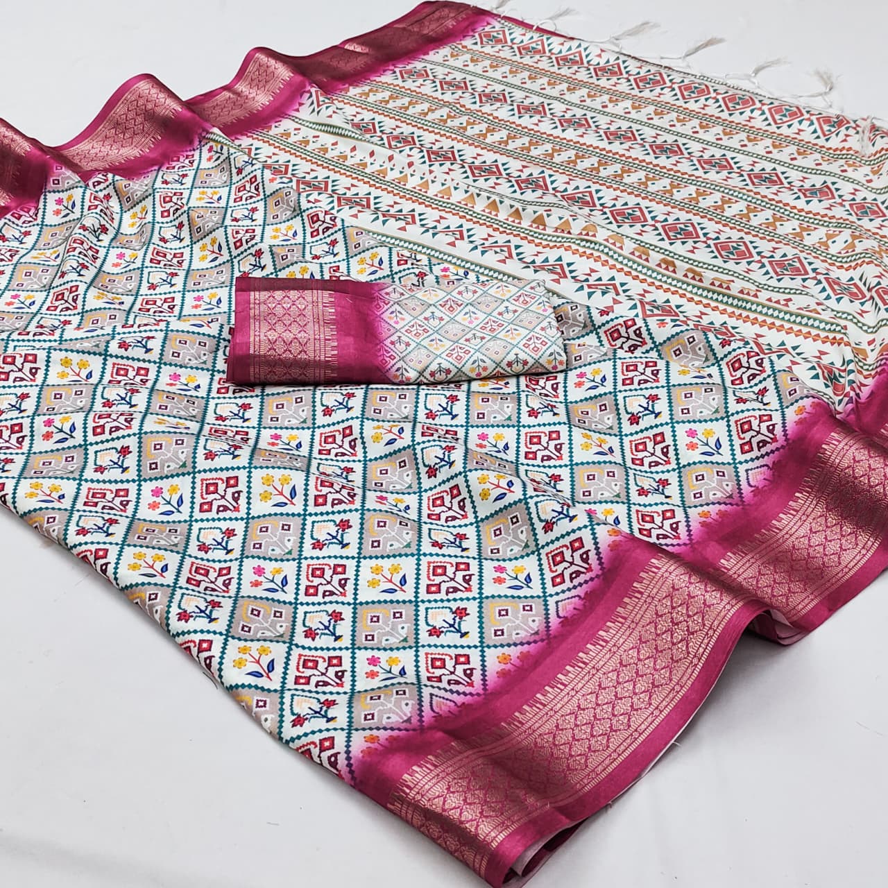 AXALI-2 Digital Cotton Silk Saree – Rich Jacquard Border with Fancy Latkan & Blouse Piece | House of ShiVisha™ | Elegant Heritage Edition