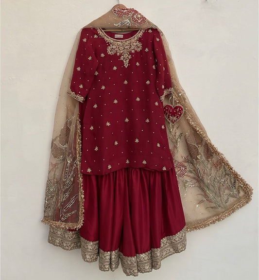 FD-120 Pure Chinon Silk Top Sharara Dupatta Set – Heavy 5mm Sequin & Moti Embroidery with Organza Digital Dupatta | House of ShiVisha™ | Ready-to-Wear Luxe Edition