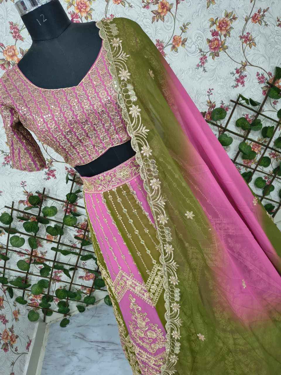 HC-1094 Premium Faux Georgette Lehenga Set – Heavy Sequin, Embroidery & Dori Work with Digital Print Dupatta | House of ShiVisha™