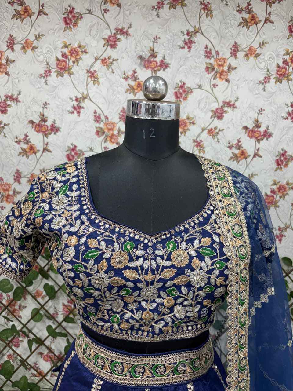 HC-1097 Heavy Slub Silk Lehenga Set – Thread, Dori & Sequin Embroidery with Net Dupatta | House of ShiVisha™