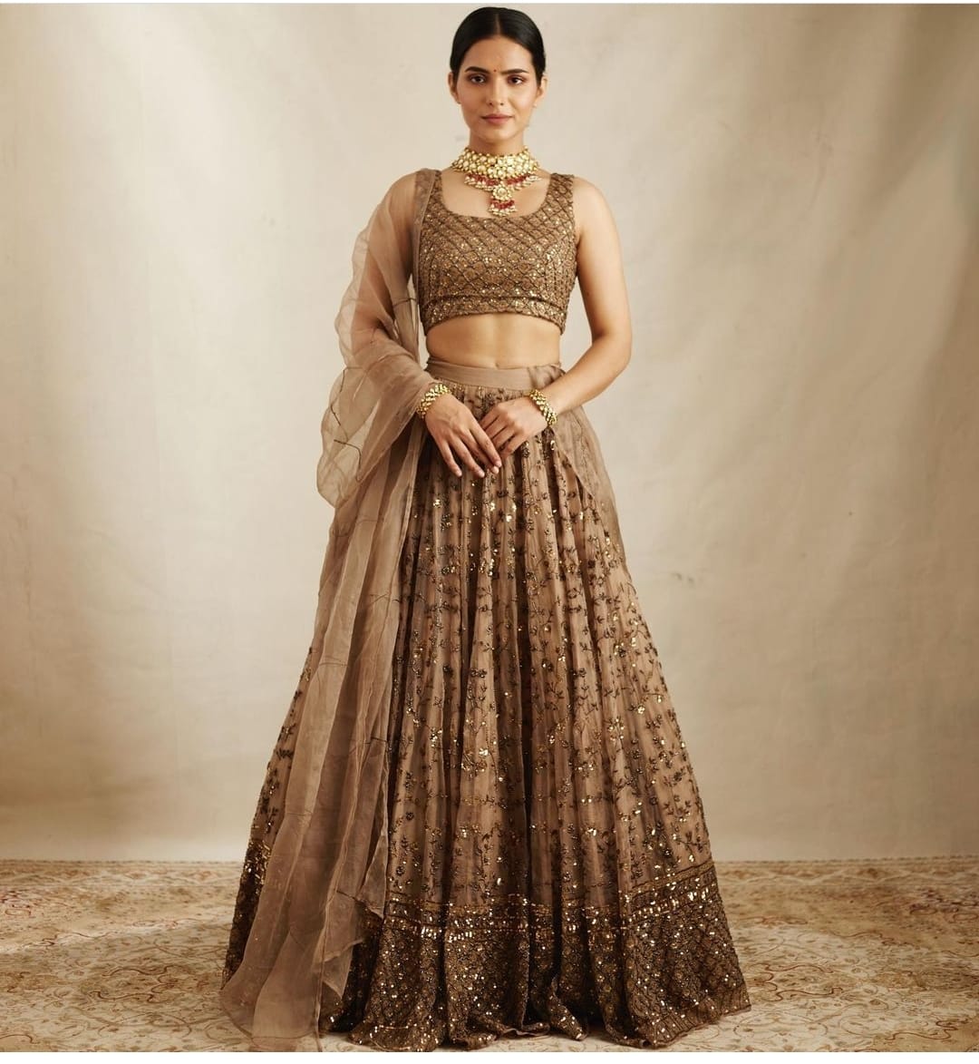 HOS HC-709 Net Sequins Lehenga with Embroidered Blouse & Dupatta