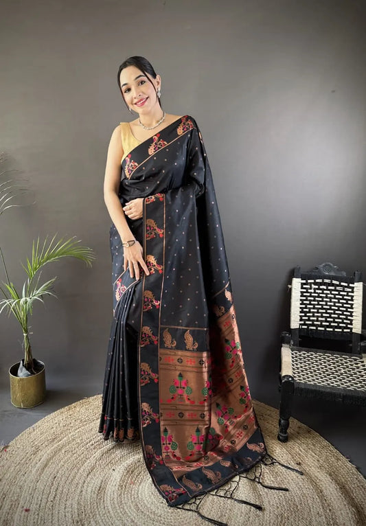 HOS Kantara Paithani Silk Saree with Peacock Border & Pallu