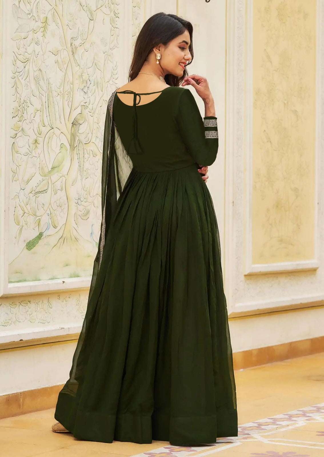 HOS Mehandi Khanak Green Georgette Anarkali Gown with Dupatta