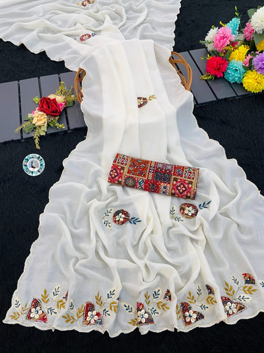 HOS Star Georgette Saree with Handwork Butta & Bandhani Blouse