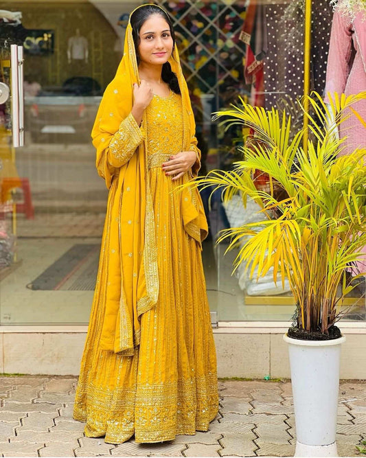 HOS WW-1207 Fox Georgette Gown Set with Embroidery & Dupatta