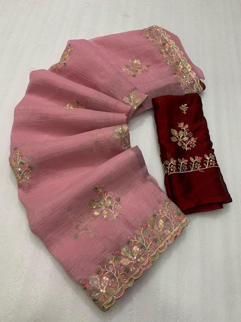 crunchy Designer Saree with Beautiful Sequence Embroidery C-Pallu Saree