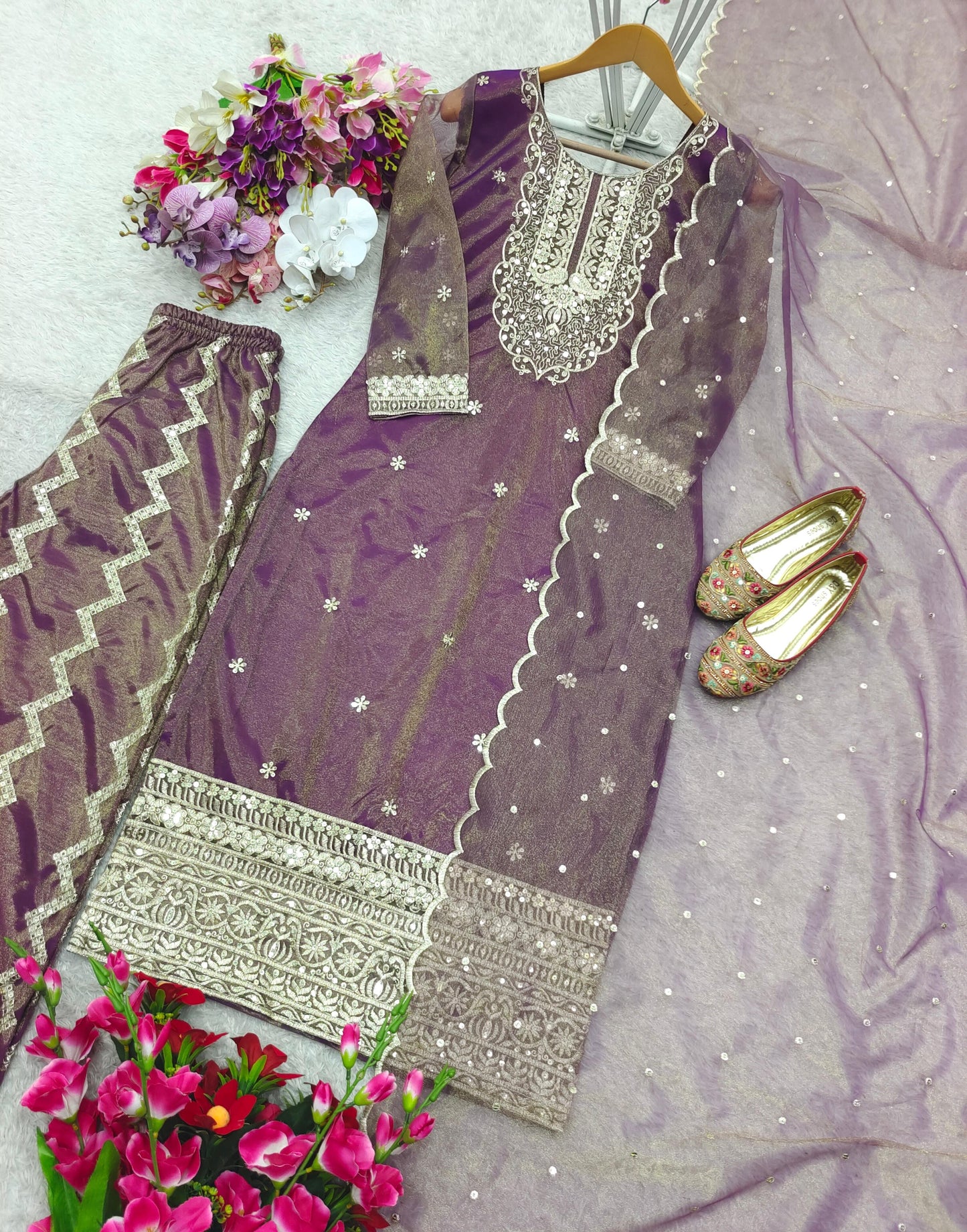 New Twin-Tisyu Net Top-Pent and Dupatta Set Fully Stitched Ready To Wear