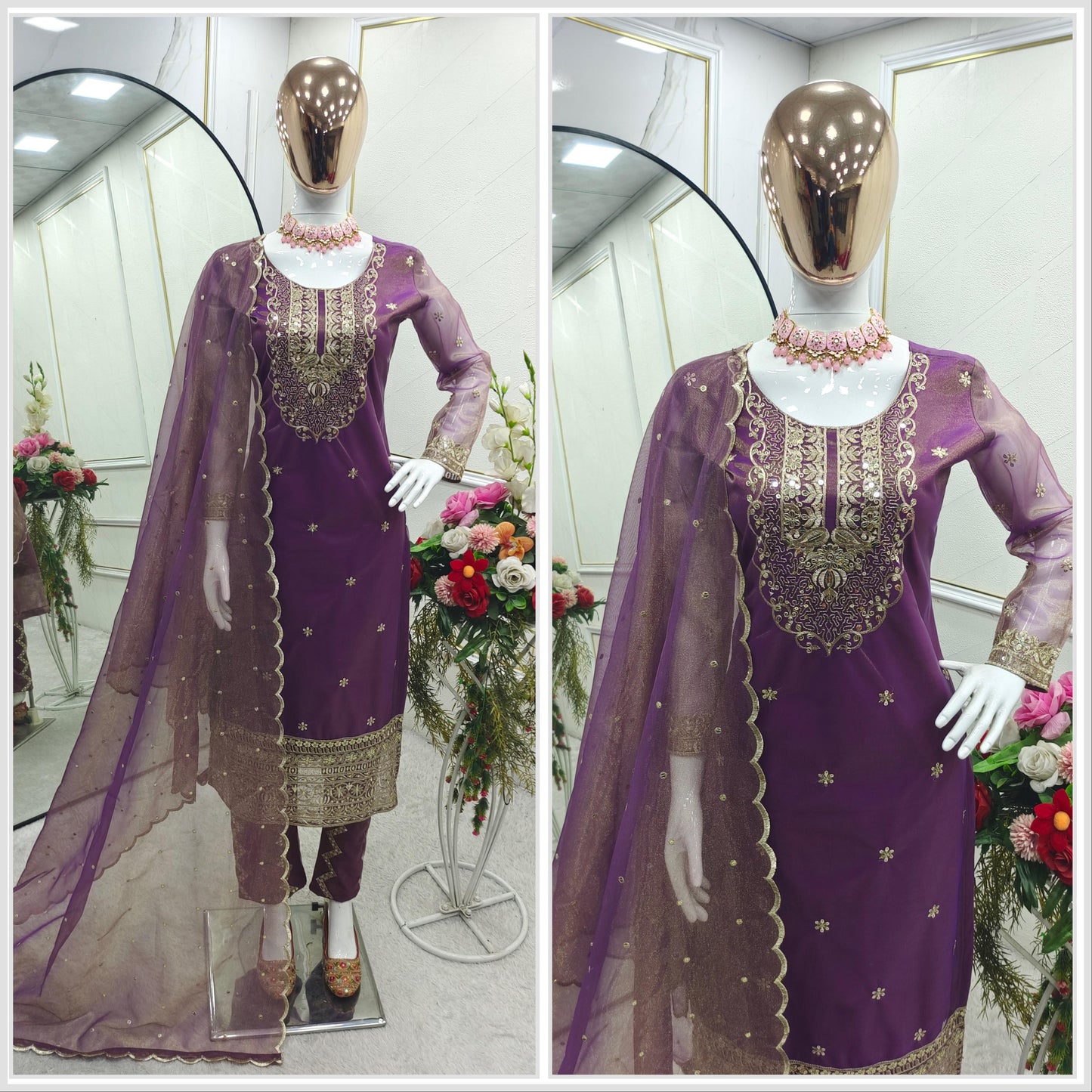 New Twin-Tisyu Net Top-Pent and Dupatta Set Fully Stitched Ready To Wear