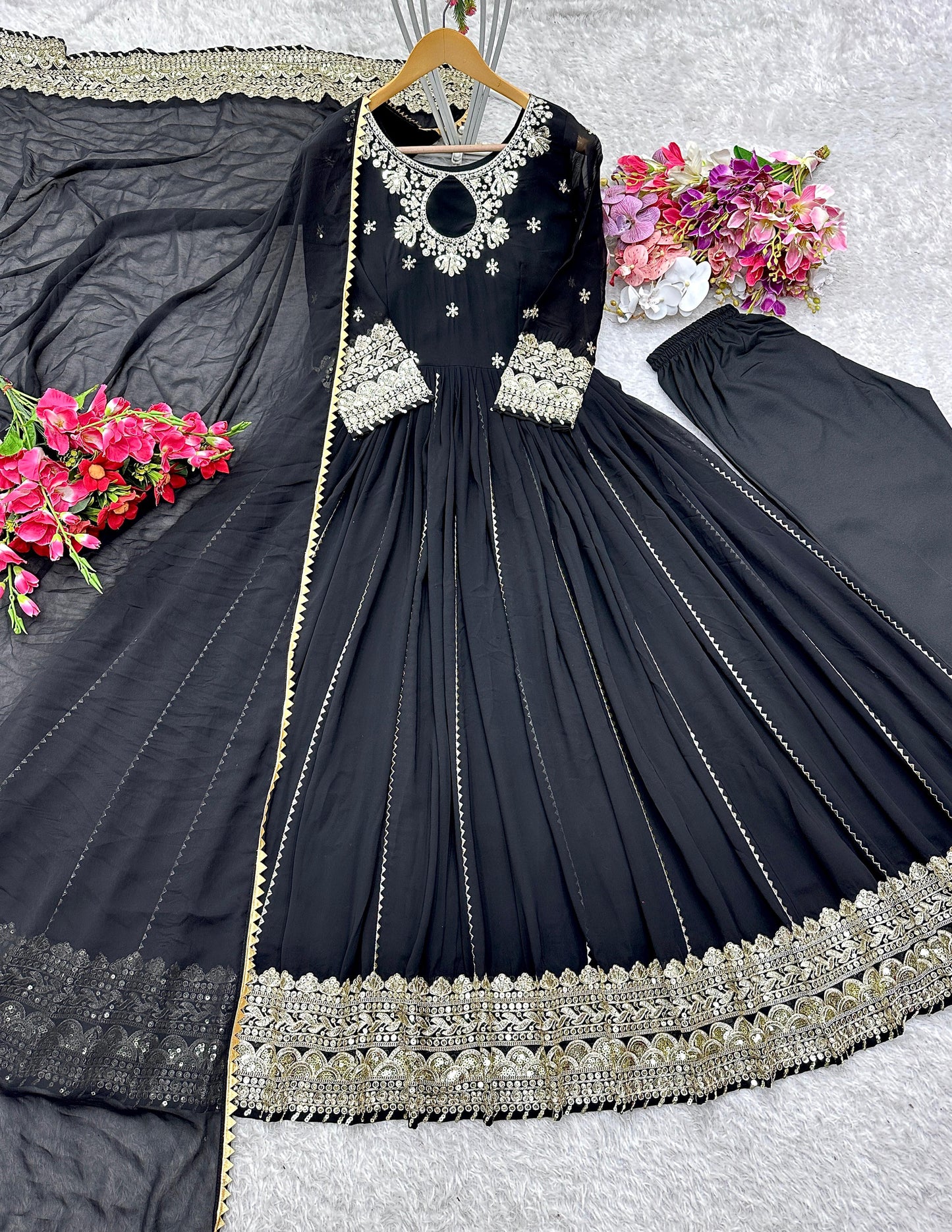 Pure Fox Georgette Gwon Pent and Dupatta Set Fully Stitched Ready To Wear π₯ππ₯°*