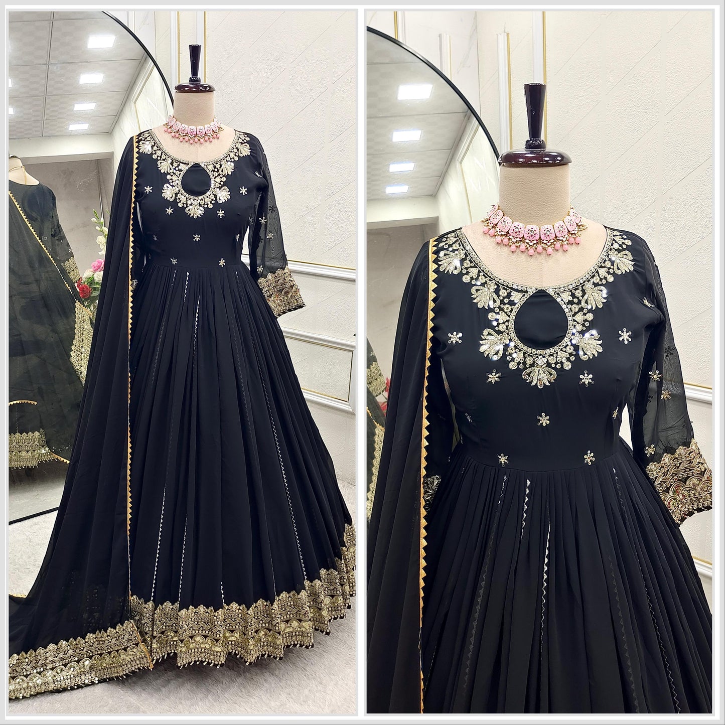 Pure Fox Georgette Gwon Pent and Dupatta Set Fully Stitched Ready To Wear π₯ππ₯°*