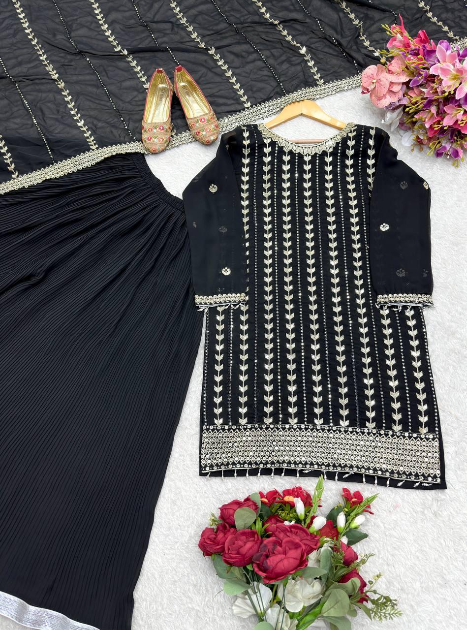 Fox Georgette Top-Sarara and Dupatta Set Fully Stitched Ready To Wear π₯ππ₯°*