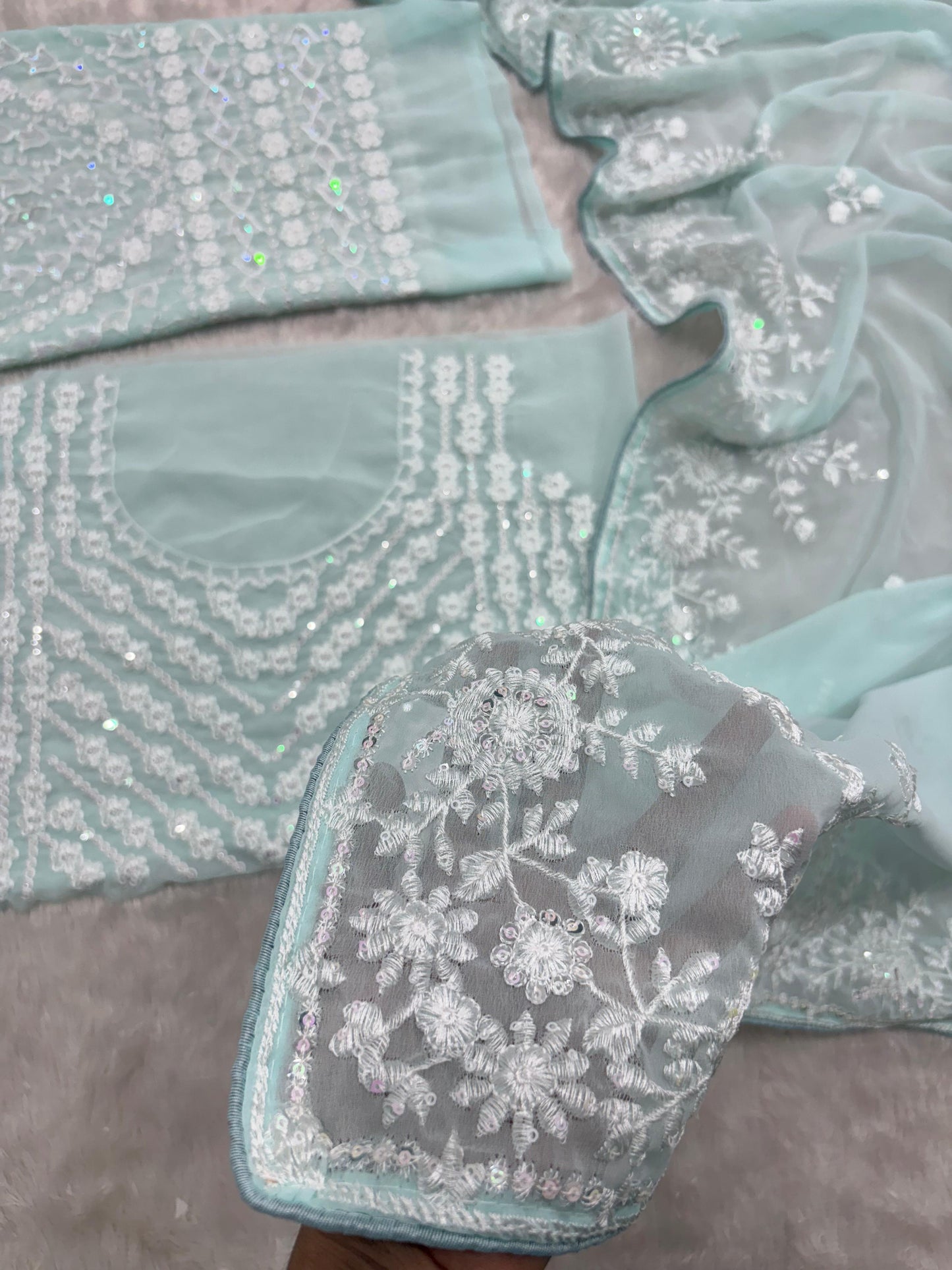 Premium Georgette Saree Embellished With Thread Embroidery And Beautiful Sequins Work