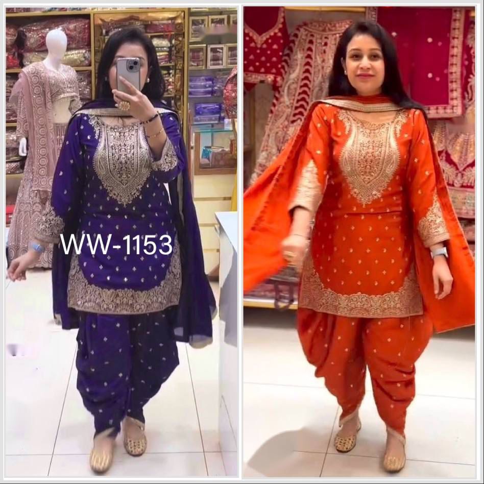 Pure Cinon Top-Dhoti and Dupatta Set Fully Stitched Ready To Wear