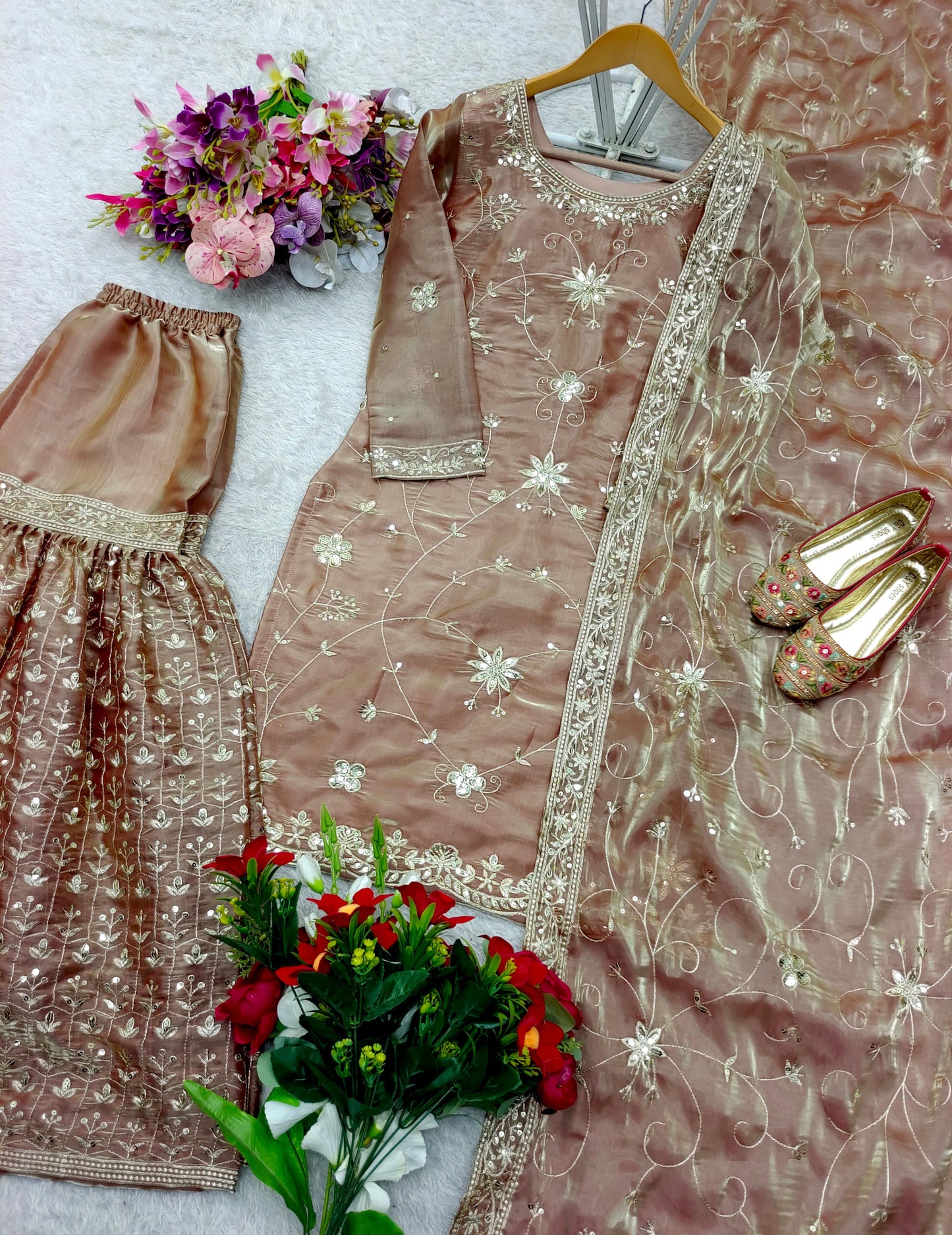 Zimmy-Chu Silk Top-Sarara and Dupatta Set Fully Stitched Ready To Wear