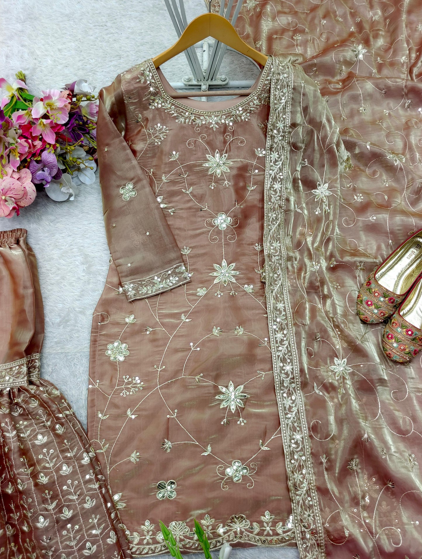 Zimmy-Chu Silk Top-Sarara and Dupatta Set Fully Stitched Ready To Wear