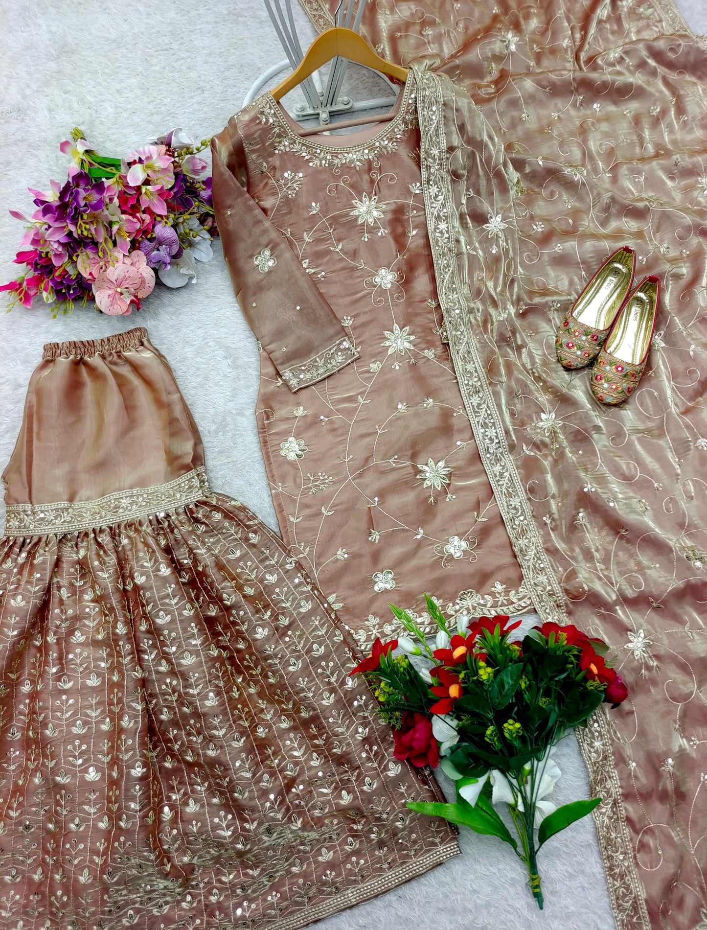 Zimmy-Chu Silk Top-Sarara and Dupatta Set Fully Stitched Ready To Wear