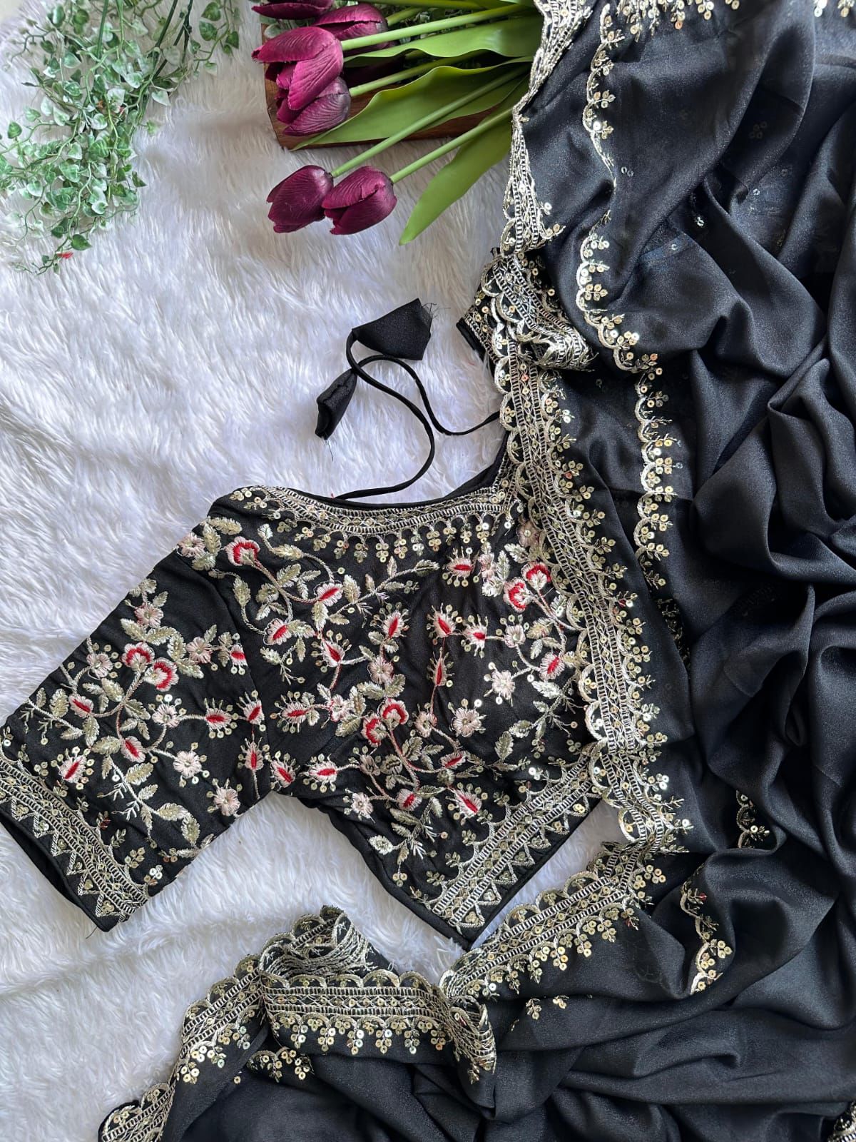 DESIGNER HEAVY PARTY WEAR EMBRODERY WORK SAREE ๐จ