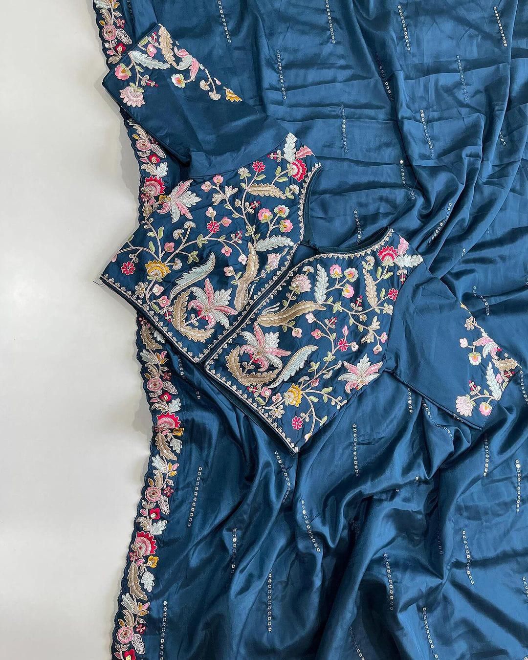 DESIGNER HEAVY EMBRODERY WORK WITH FULLY STICH BLOUSE SAREE π¨