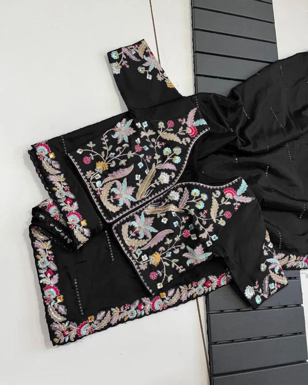 DESIGNER HEAVY EMBRODERY WORK WITH FULLY STICH BLOUSE SAREE π¨