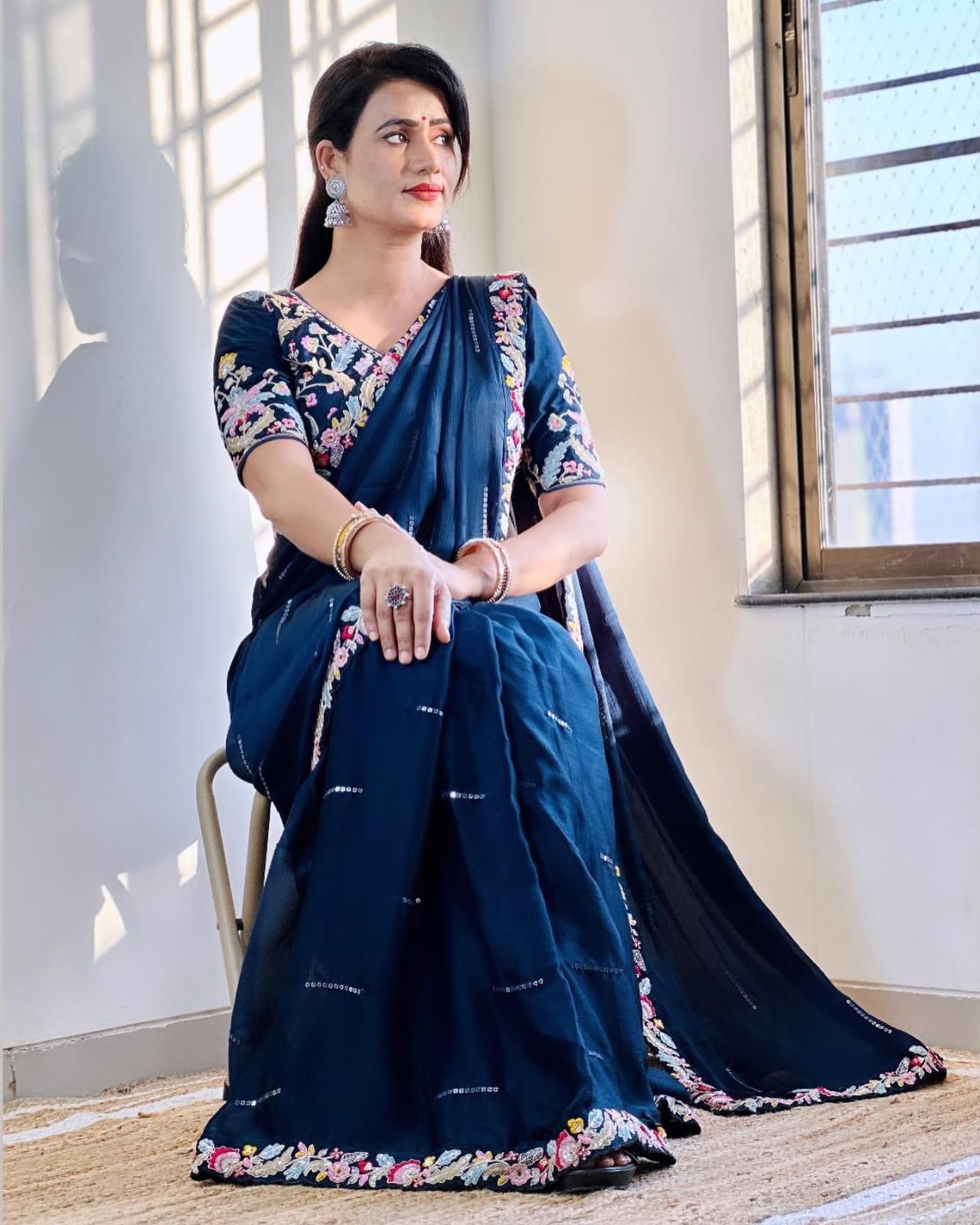 DESIGNER HEAVY EMBRODERY WORK WITH FULLY STICH BLOUSE SAREE π¨