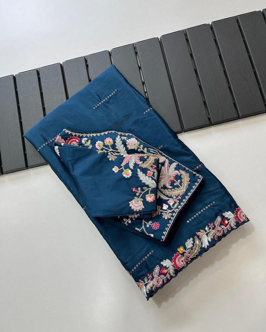 DESIGNER HEAVY EMBRODERY WORK WITH FULLY STICH BLOUSE SAREE π¨