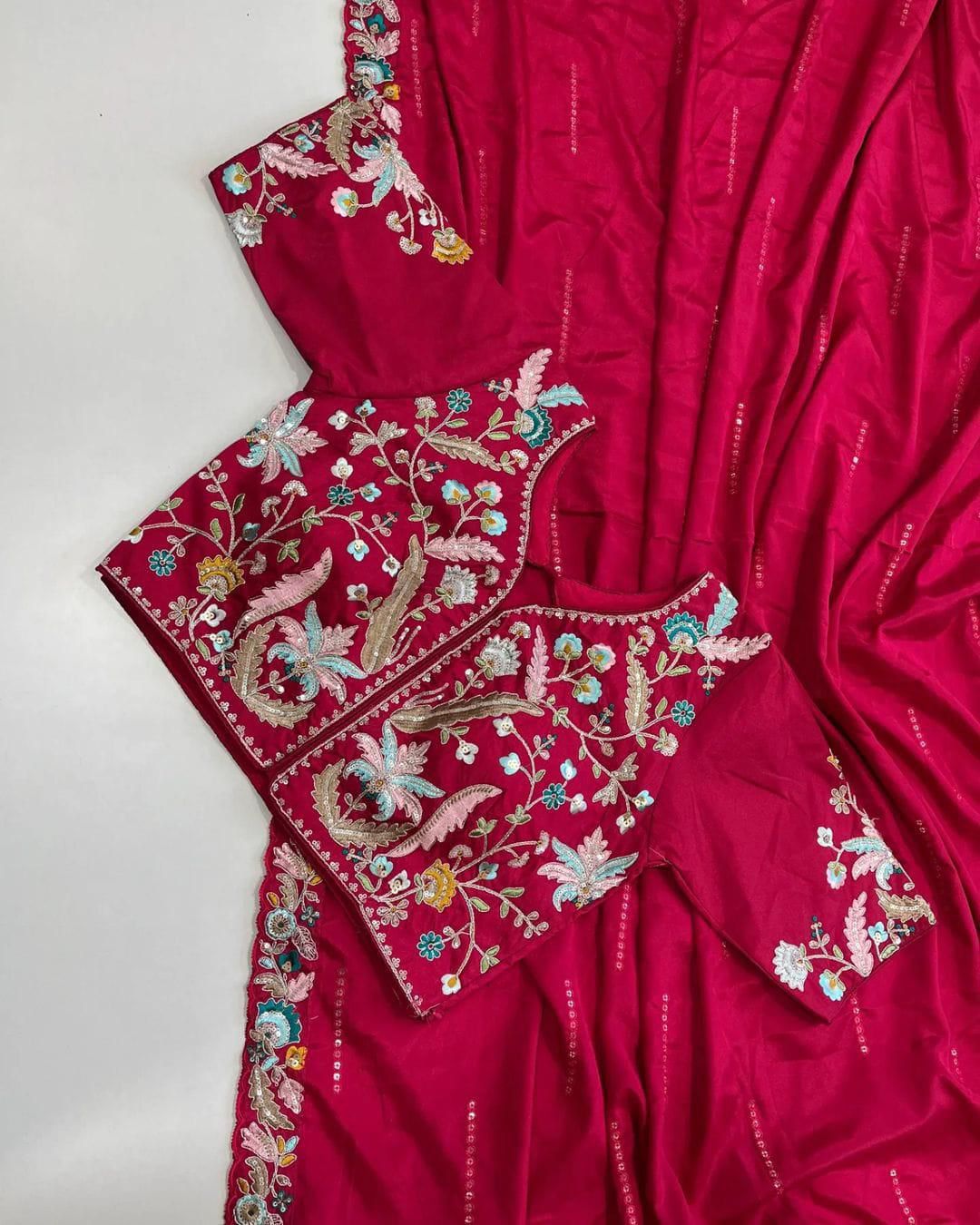 DESIGNER HEAVY EMBRODERY WORK WITH FULLY STICH BLOUSE SAREE π¨