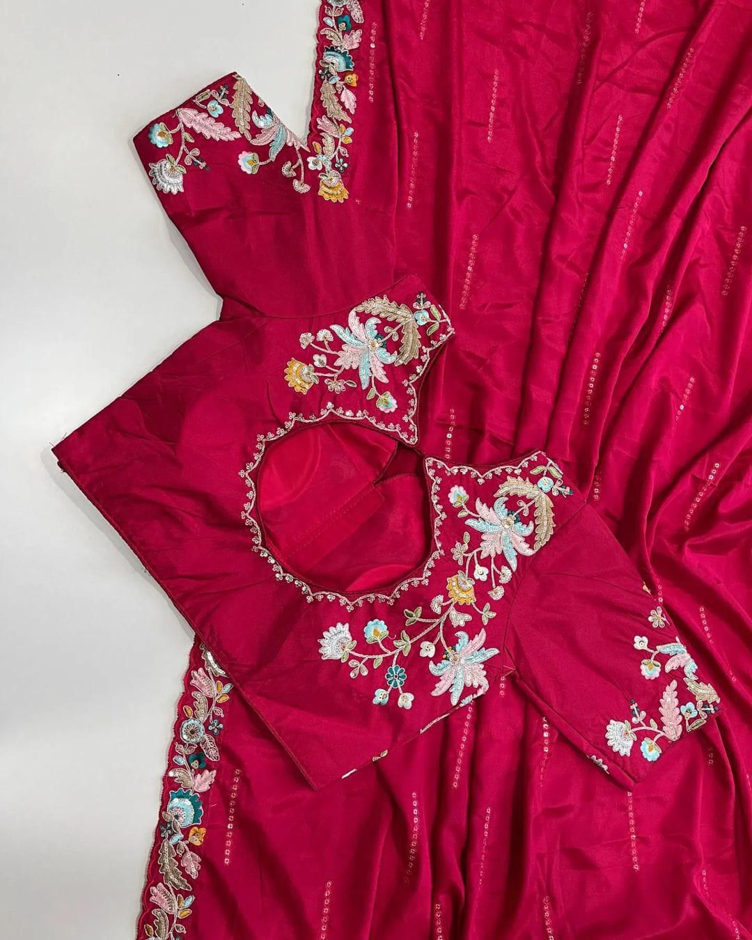 DESIGNER HEAVY EMBRODERY WORK WITH FULLY STICH BLOUSE SAREE π¨