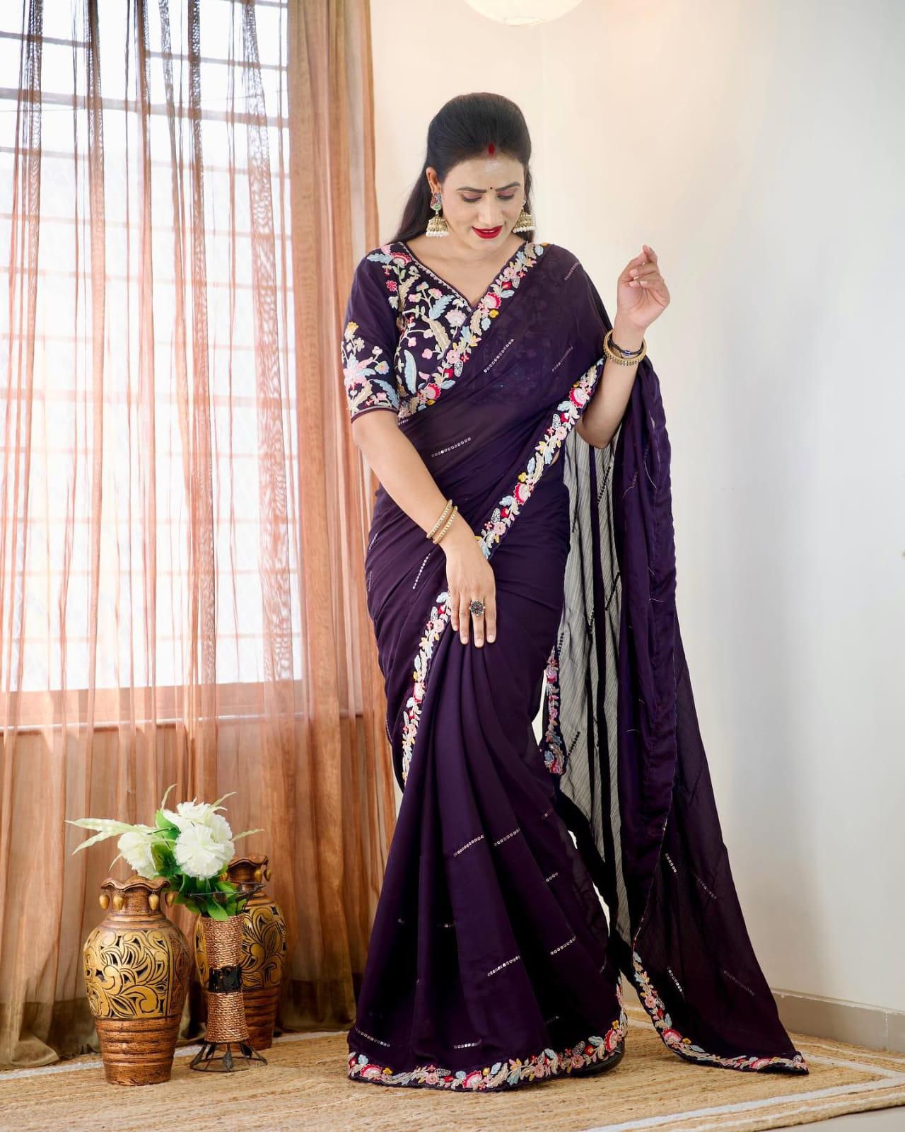 DESIGNER HEAVY EMBRODERY WORK WITH FULLY STICH BLOUSE SAREE π¨