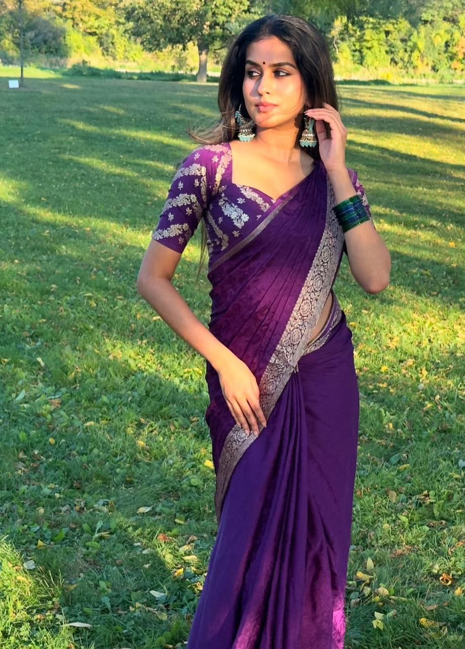 Viscose Chinon Weaving Pattern Saree With Dola Banarasi Silk Blouse
