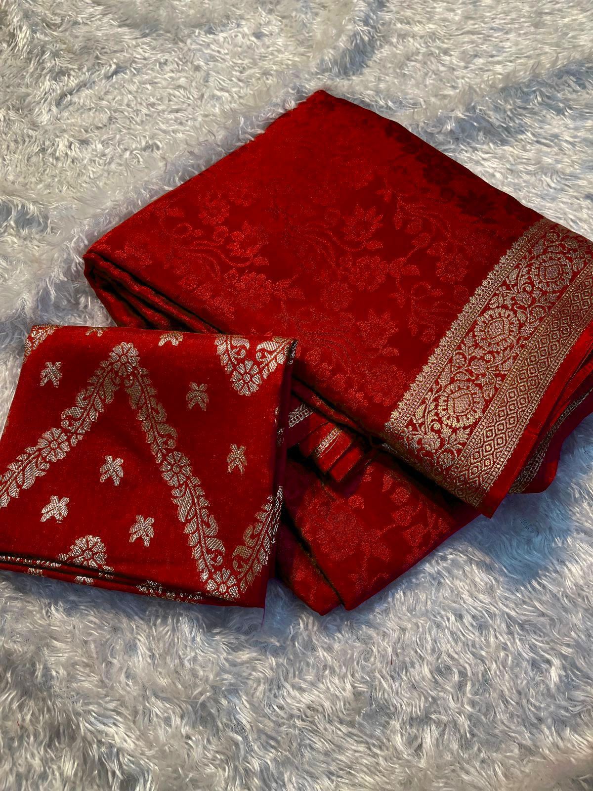 Viscose Chinon Weaving Pattern Saree With Dola Banarasi Silk Blouse
