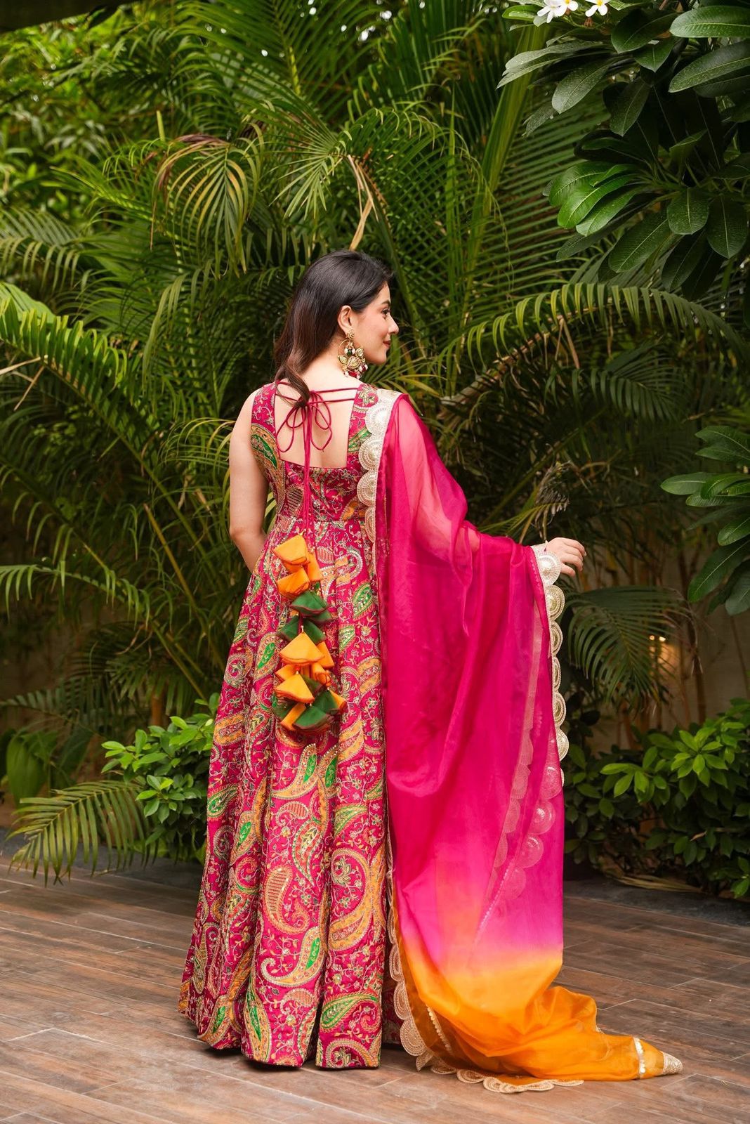 Digital printed Jimmy organza silk suit with huge flair