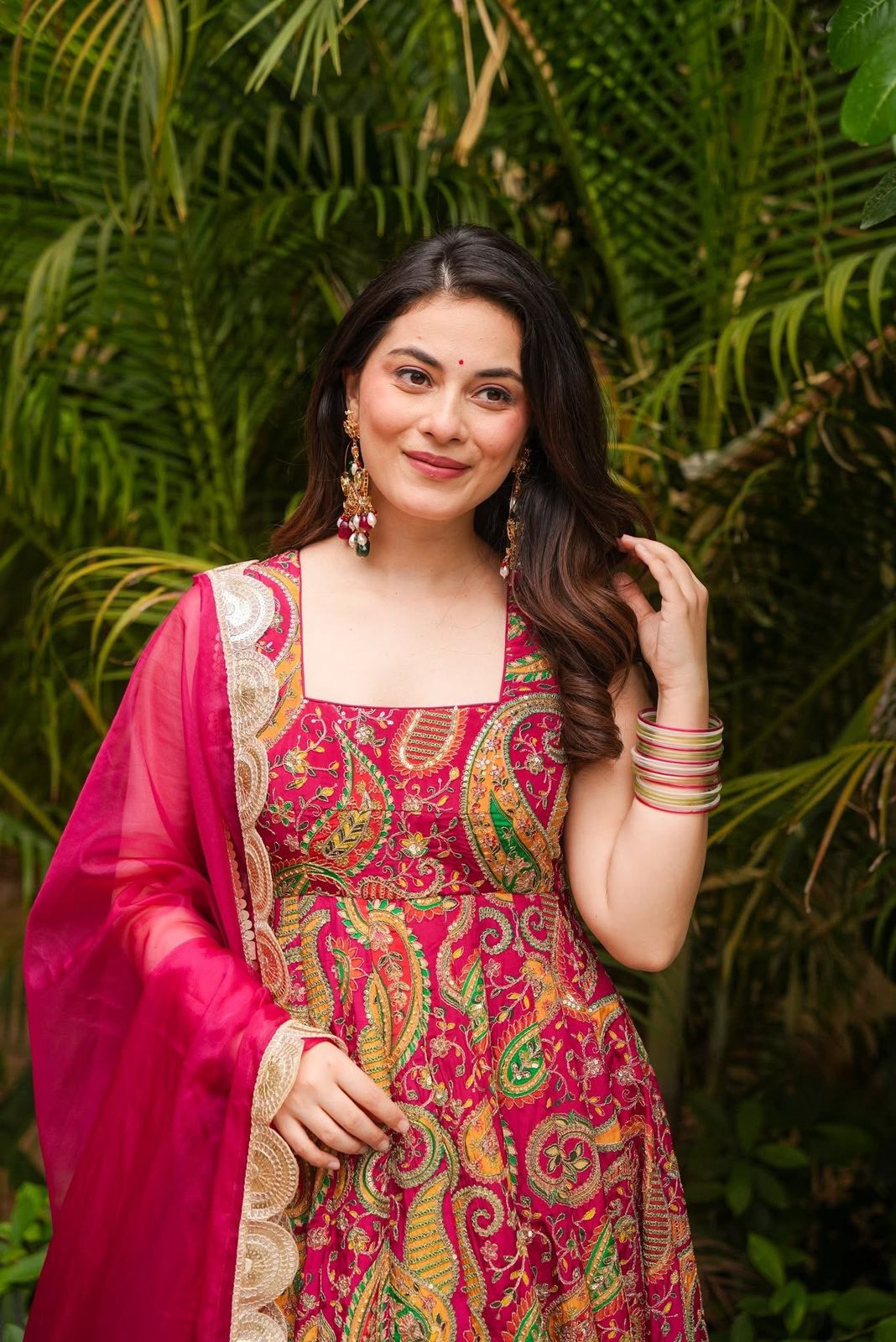 Digital printed Jimmy organza silk suit with huge flair