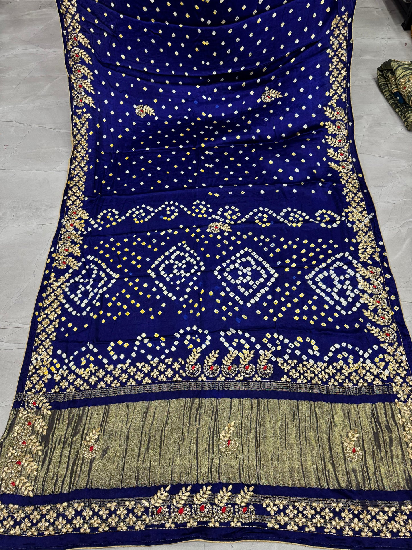 Gaji Silk Original Bandhani With Gota Pati Hand Work Saree ❤