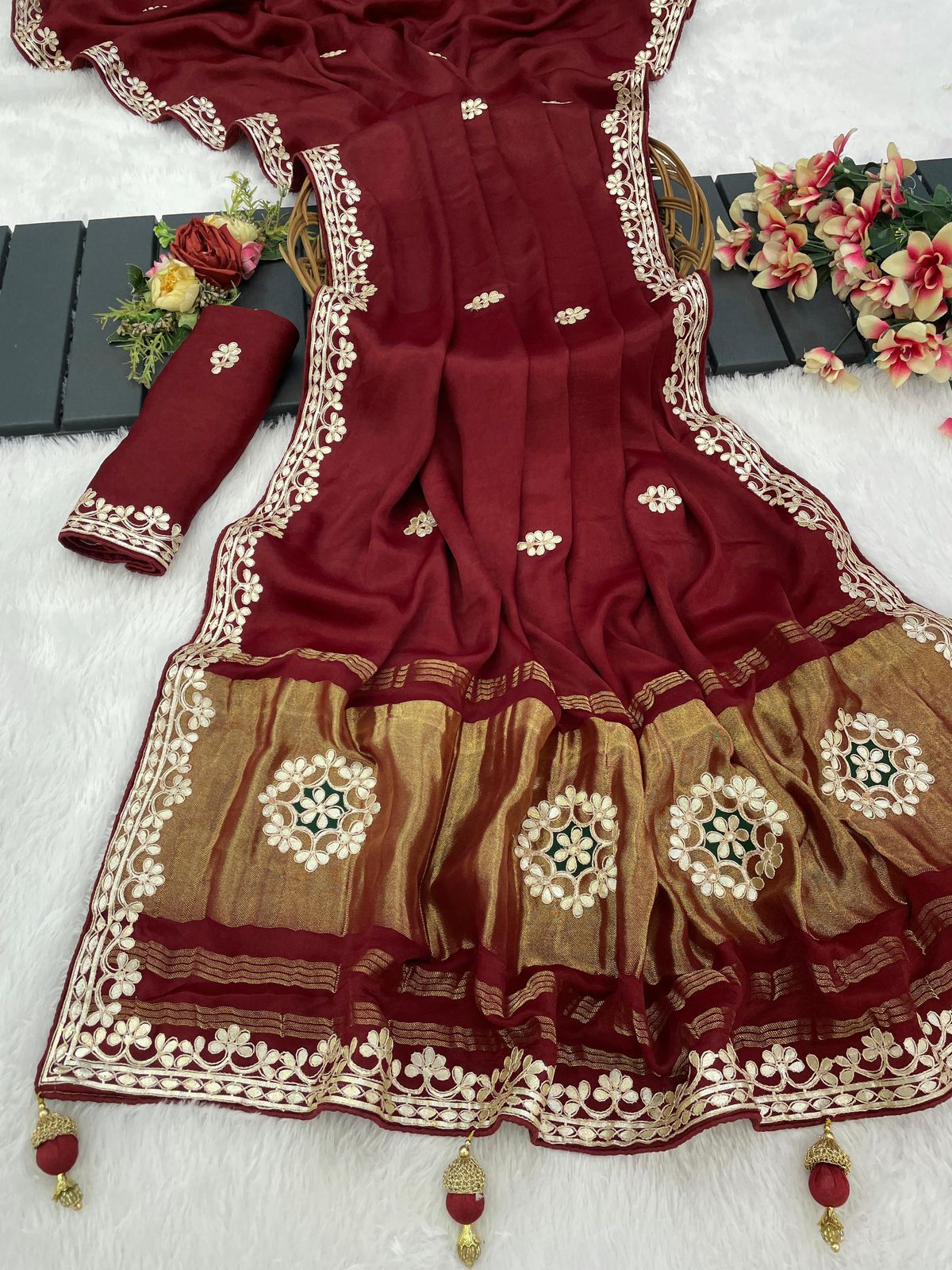 Gaji Silk Original Gala Pallu With Gota Pati Hand Work Saree ❤