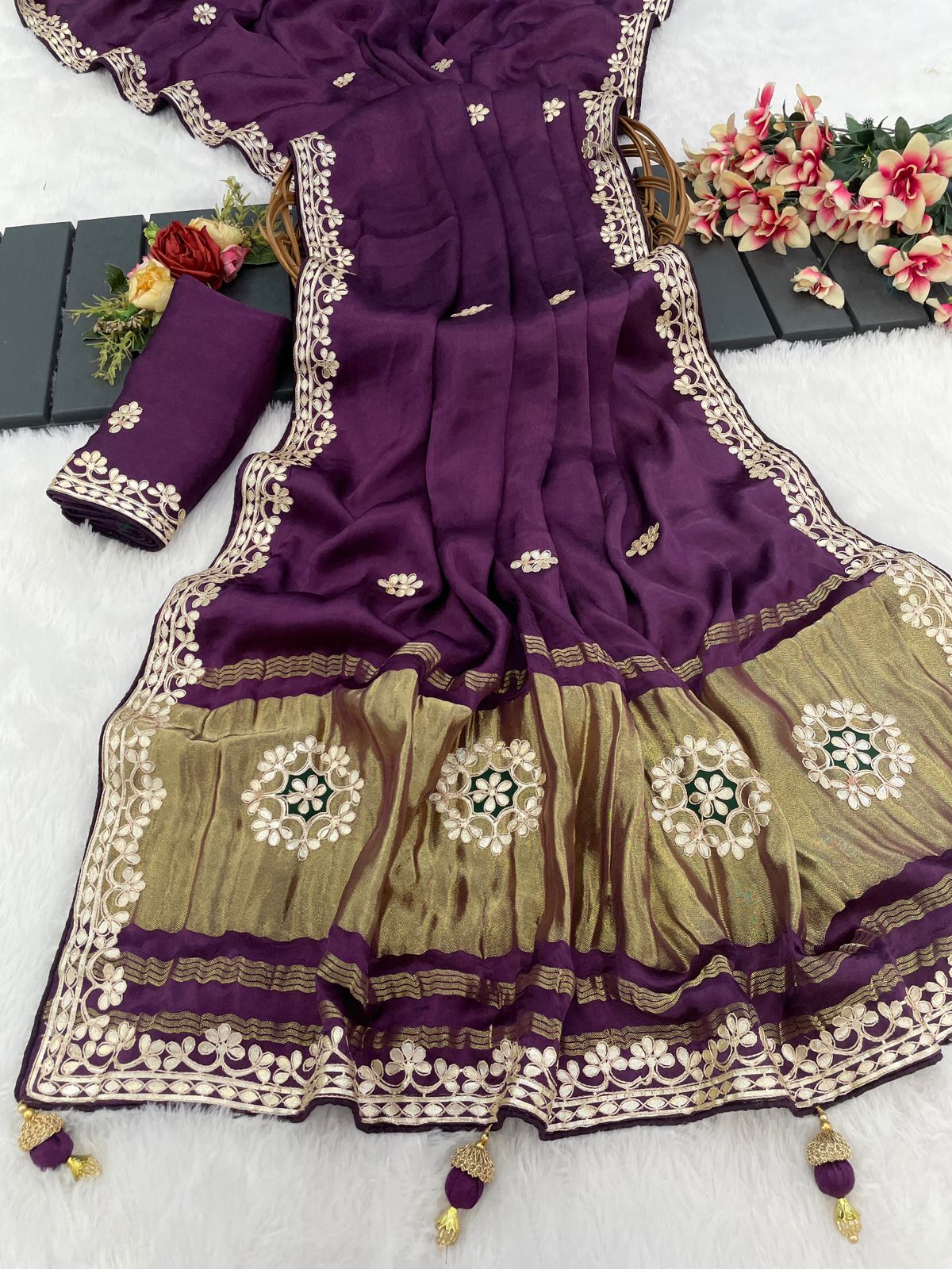 Gaji Silk Original Gala Pallu With Gota Pati Hand Work Saree ❤
