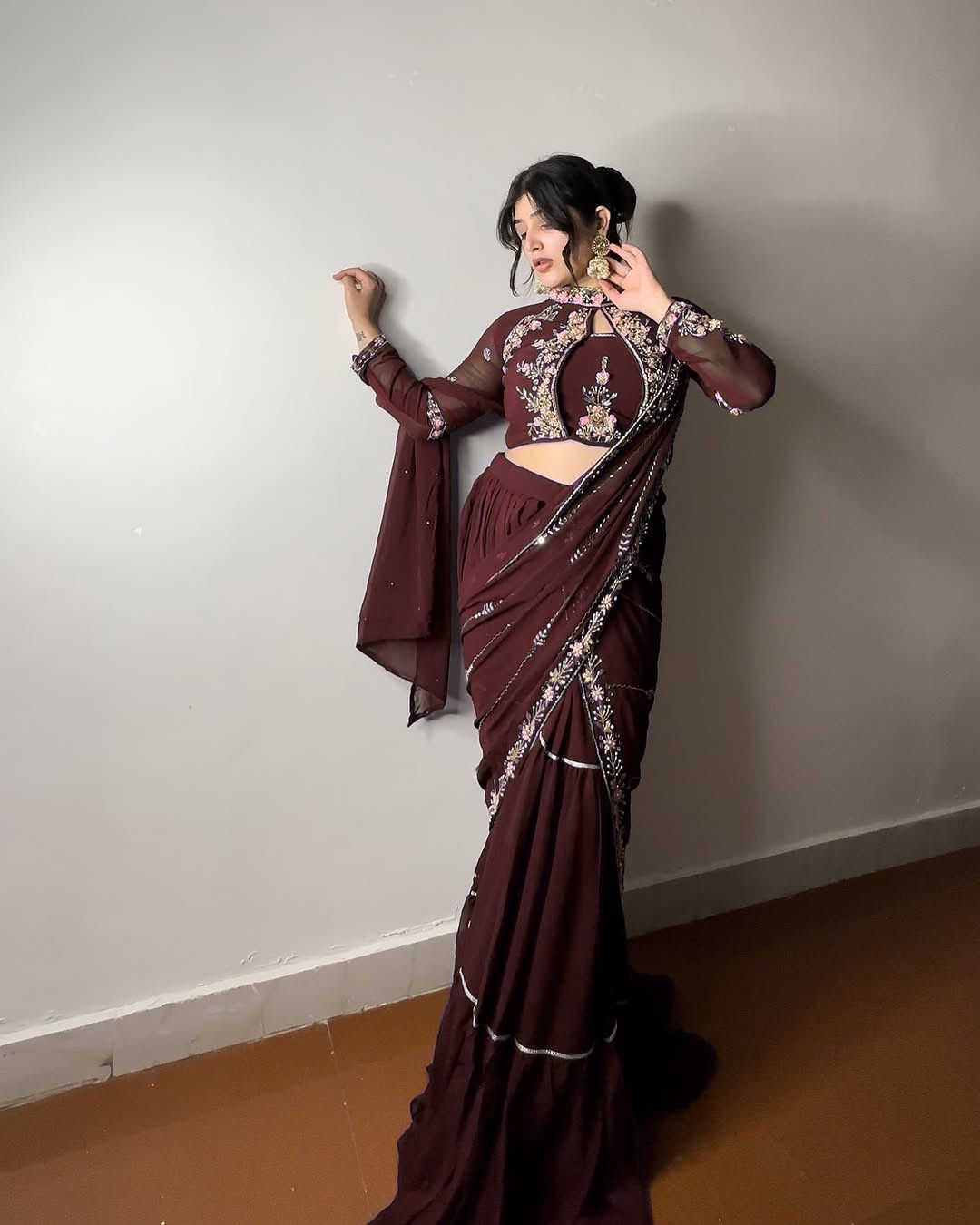 WEDDING SEASON SPECIAL FANCY PARTY WEAR FAUX GEORGETTE LEHENGA SAREE WITH HEAVY WORK BLOUSE AND