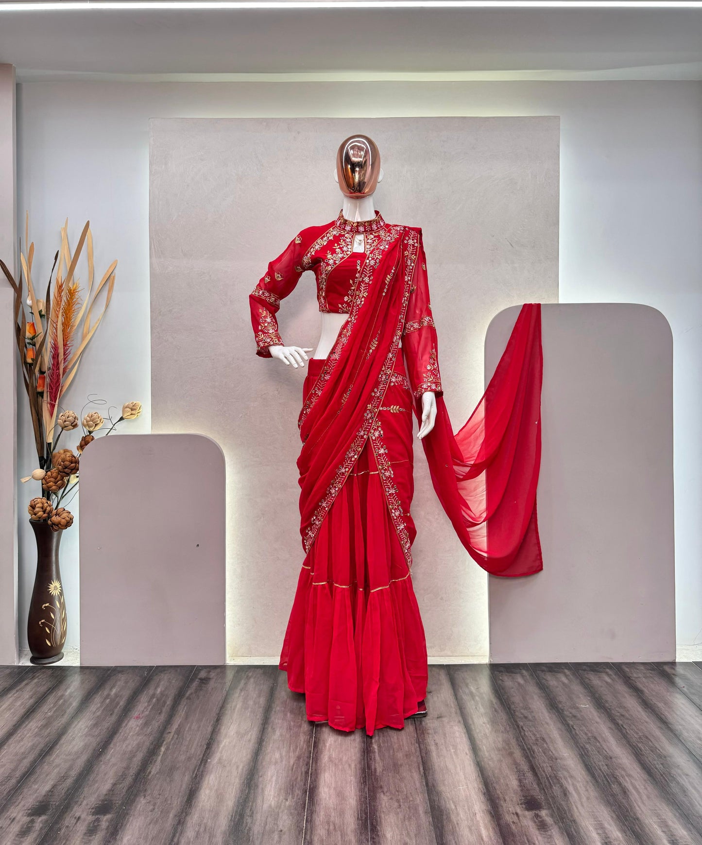 WEDDING SEASON SPECIAL FANCY PARTY WEAR FAUX GEORGETTE LEHENGA SAREE WITH HEAVY WORK BLOUSE AND