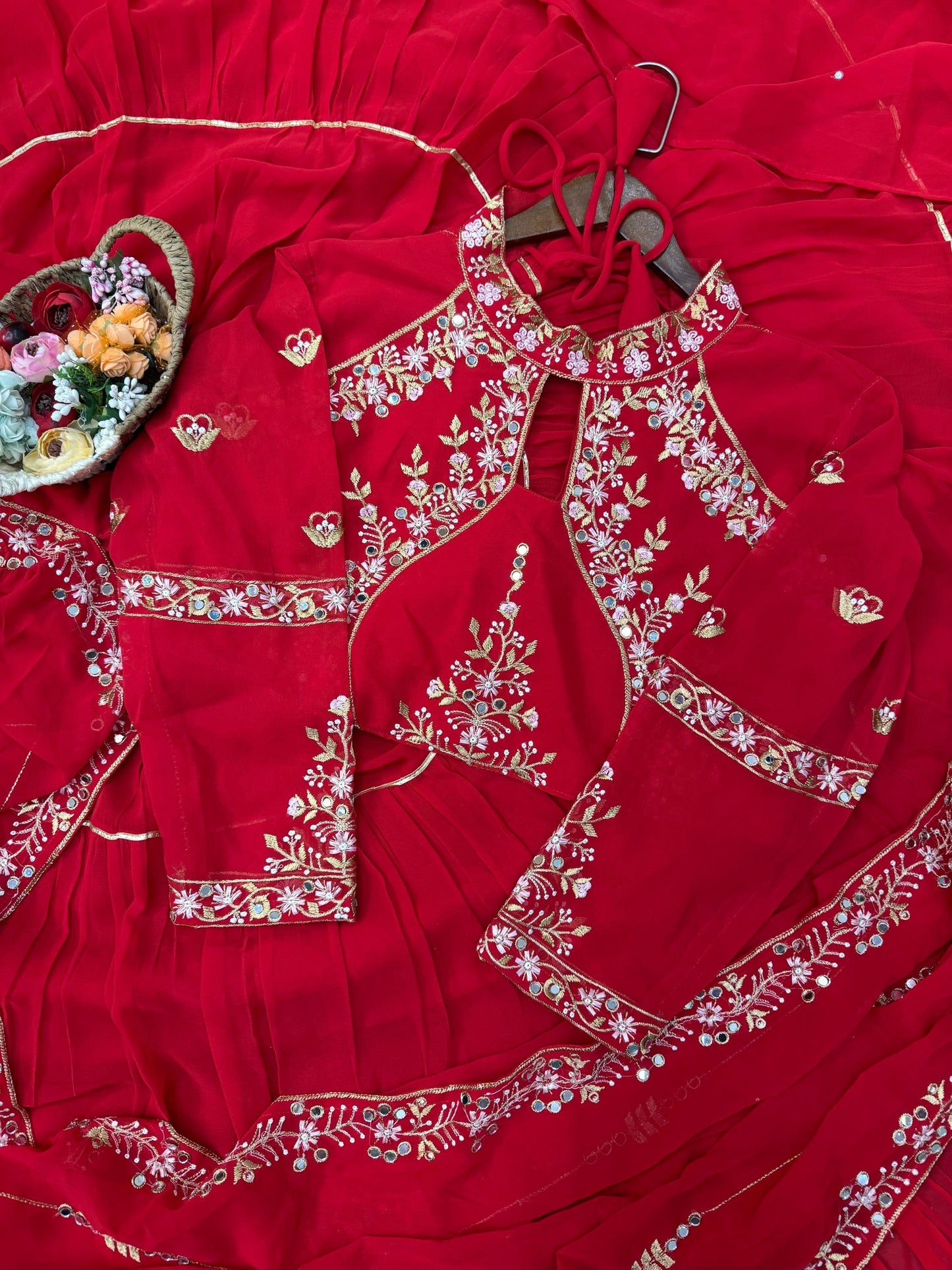 WEDDING SEASON SPECIAL FANCY PARTY WEAR FAUX GEORGETTE LEHENGA SAREE WITH HEAVY WORK BLOUSE AND