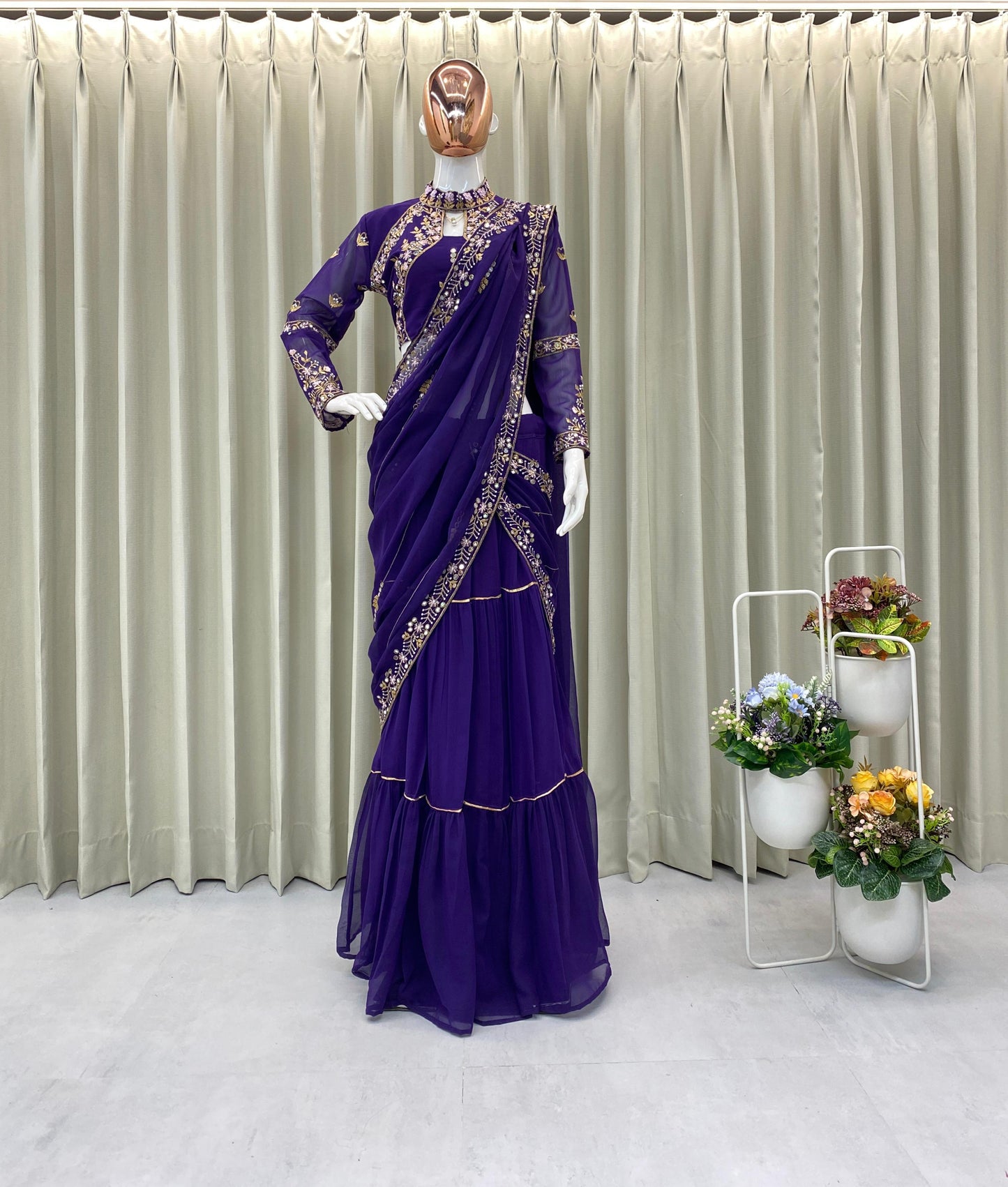 WEDDING SEASON SPECIAL FANCY PARTY WEAR FAUX GEORGETTE LEHENGA SAREE WITH HEAVY WORK BLOUSE AND
