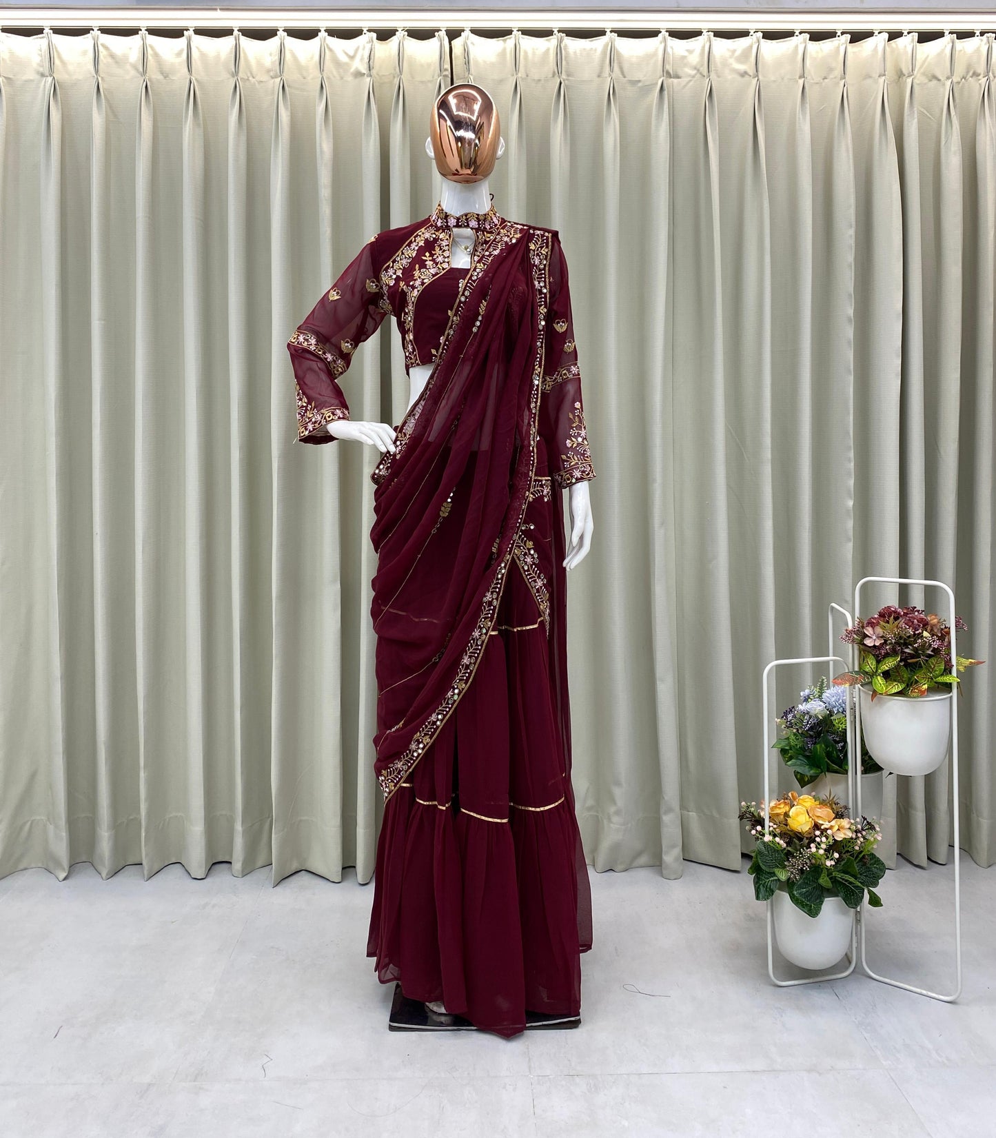 WEDDING SEASON SPECIAL FANCY PARTY WEAR FAUX GEORGETTE LEHENGA SAREE WITH HEAVY WORK BLOUSE AND