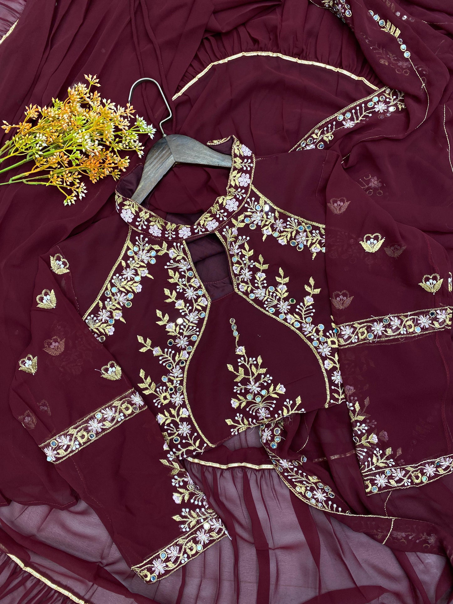 WEDDING SEASON SPECIAL FANCY PARTY WEAR FAUX GEORGETTE LEHENGA SAREE WITH HEAVY WORK BLOUSE AND
