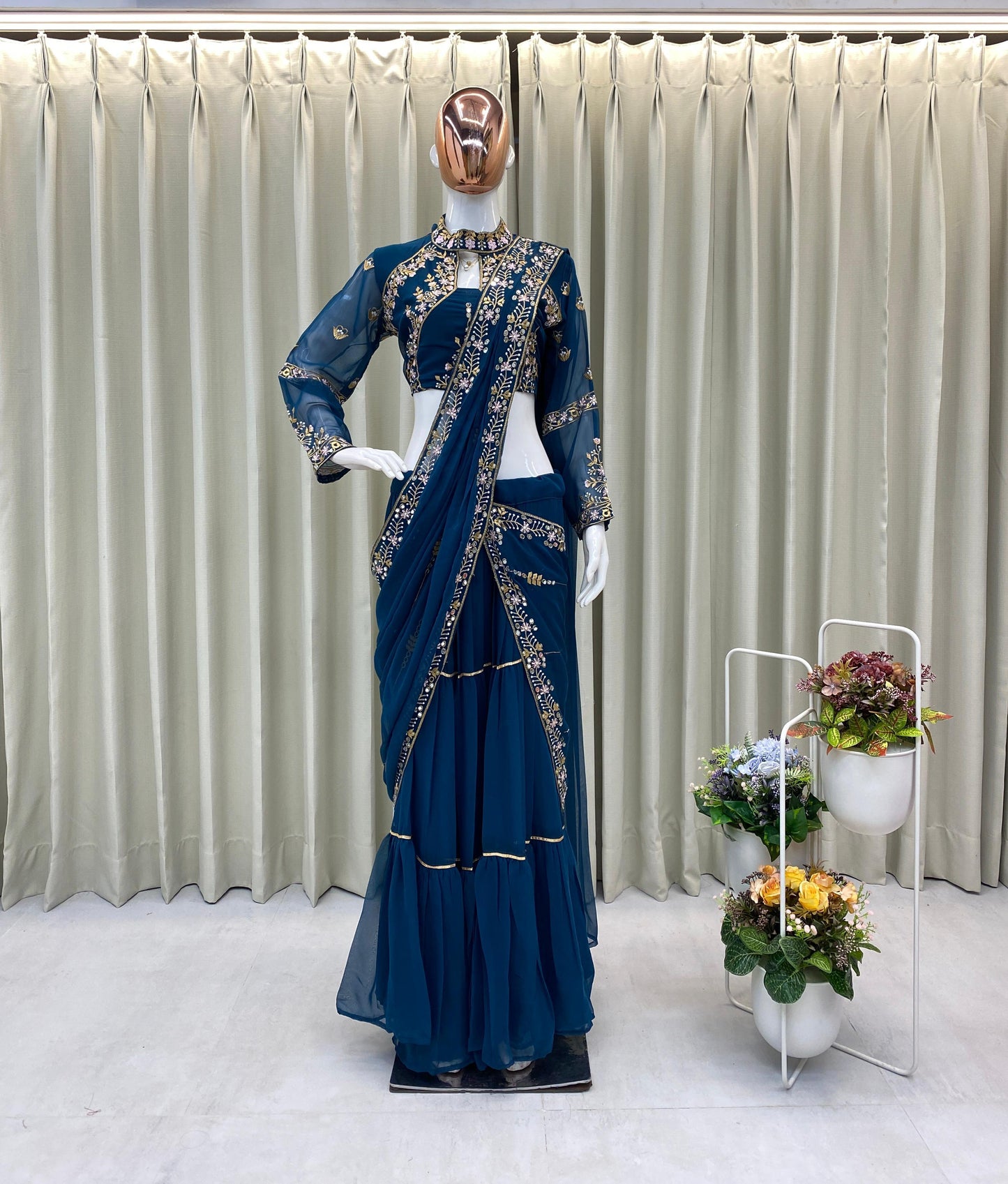 WEDDING SEASON SPECIAL FANCY PARTY WEAR FAUX GEORGETTE LEHENGA SAREE WITH HEAVY WORK BLOUSE AND