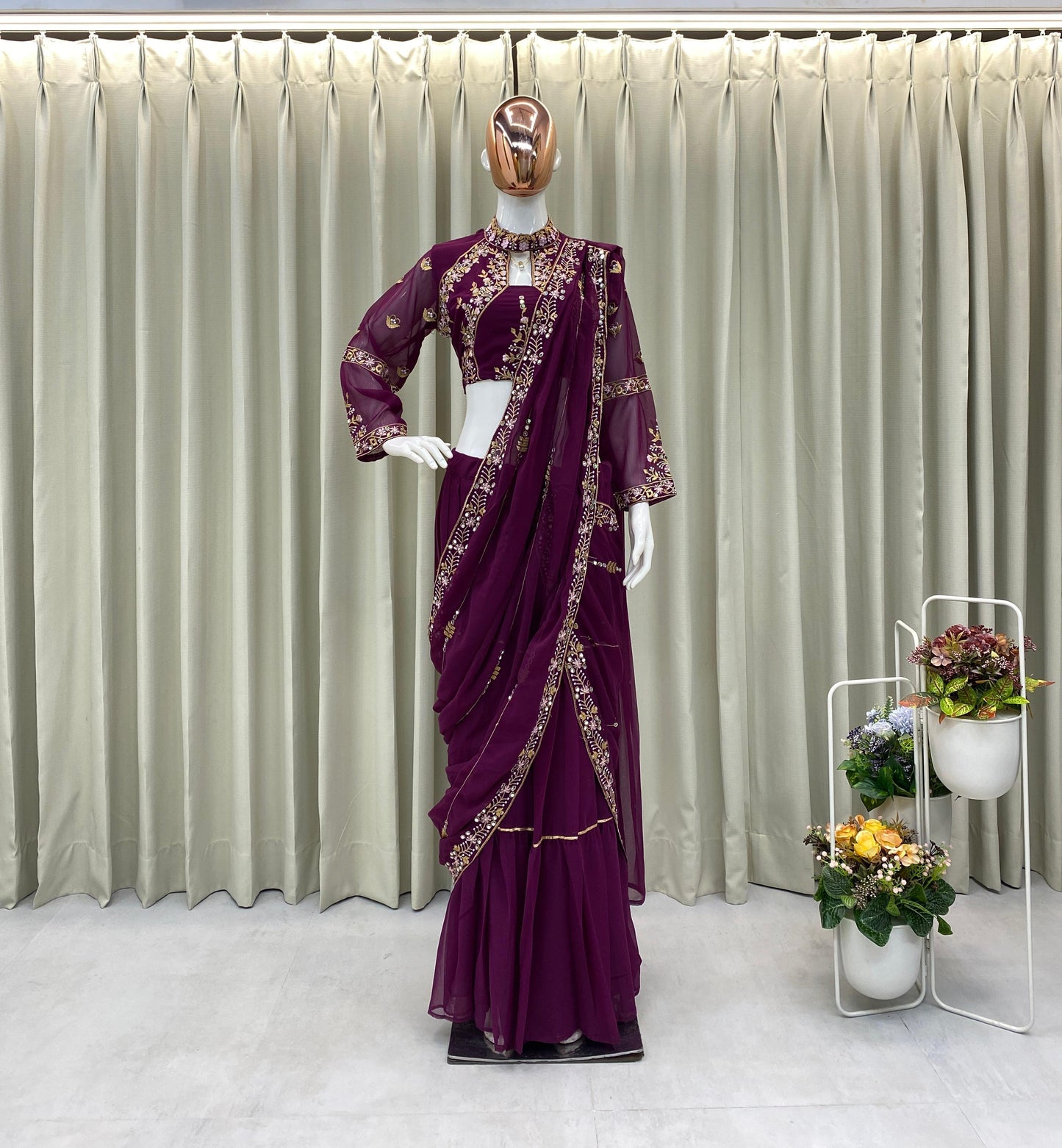 WEDDING SEASON SPECIAL FANCY PARTY WEAR FAUX GEORGETTE LEHENGA SAREE WITH HEAVY WORK BLOUSE AND
