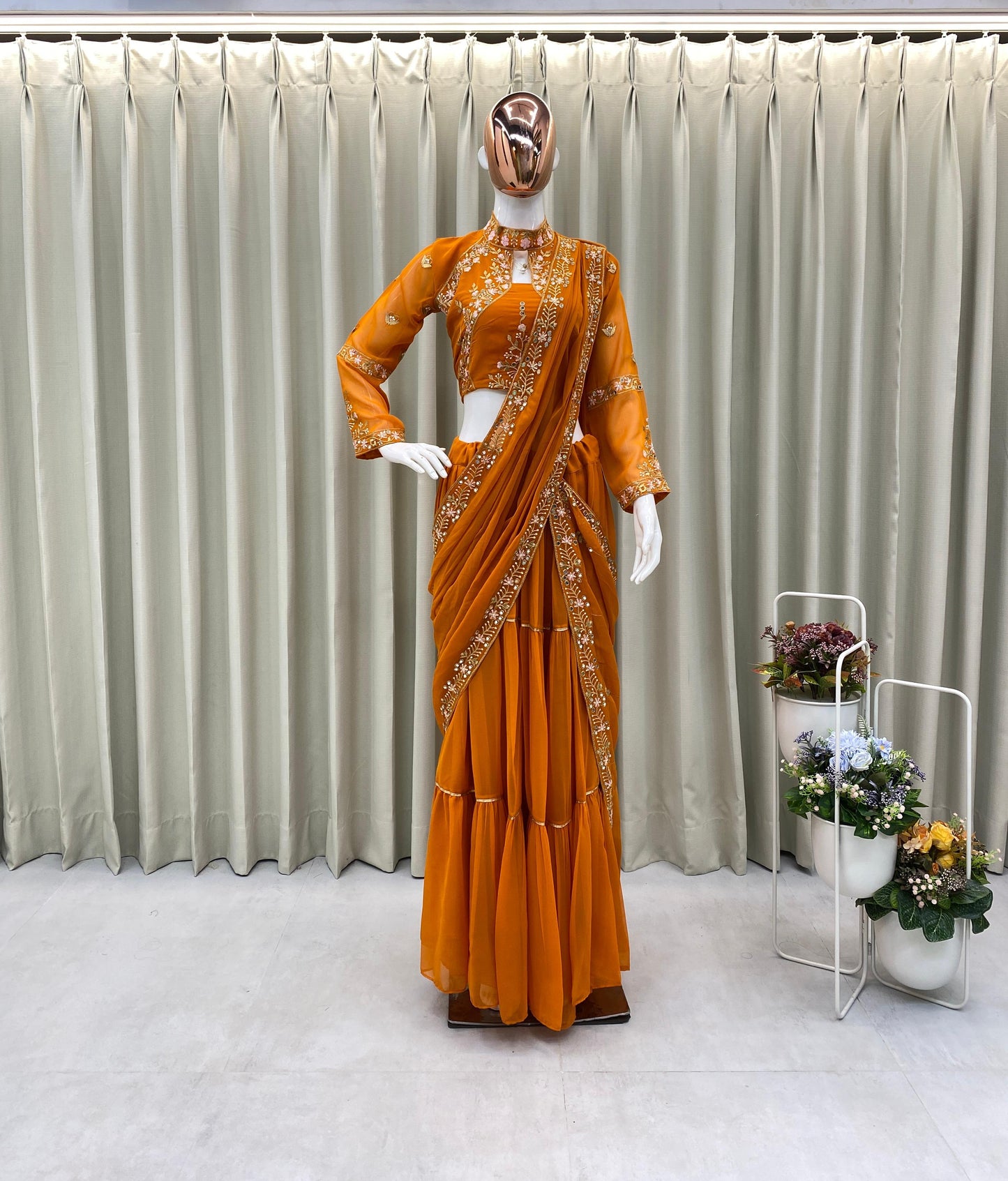WEDDING SEASON SPECIAL FANCY PARTY WEAR FAUX GEORGETTE LEHENGA SAREE WITH HEAVY WORK BLOUSE AND