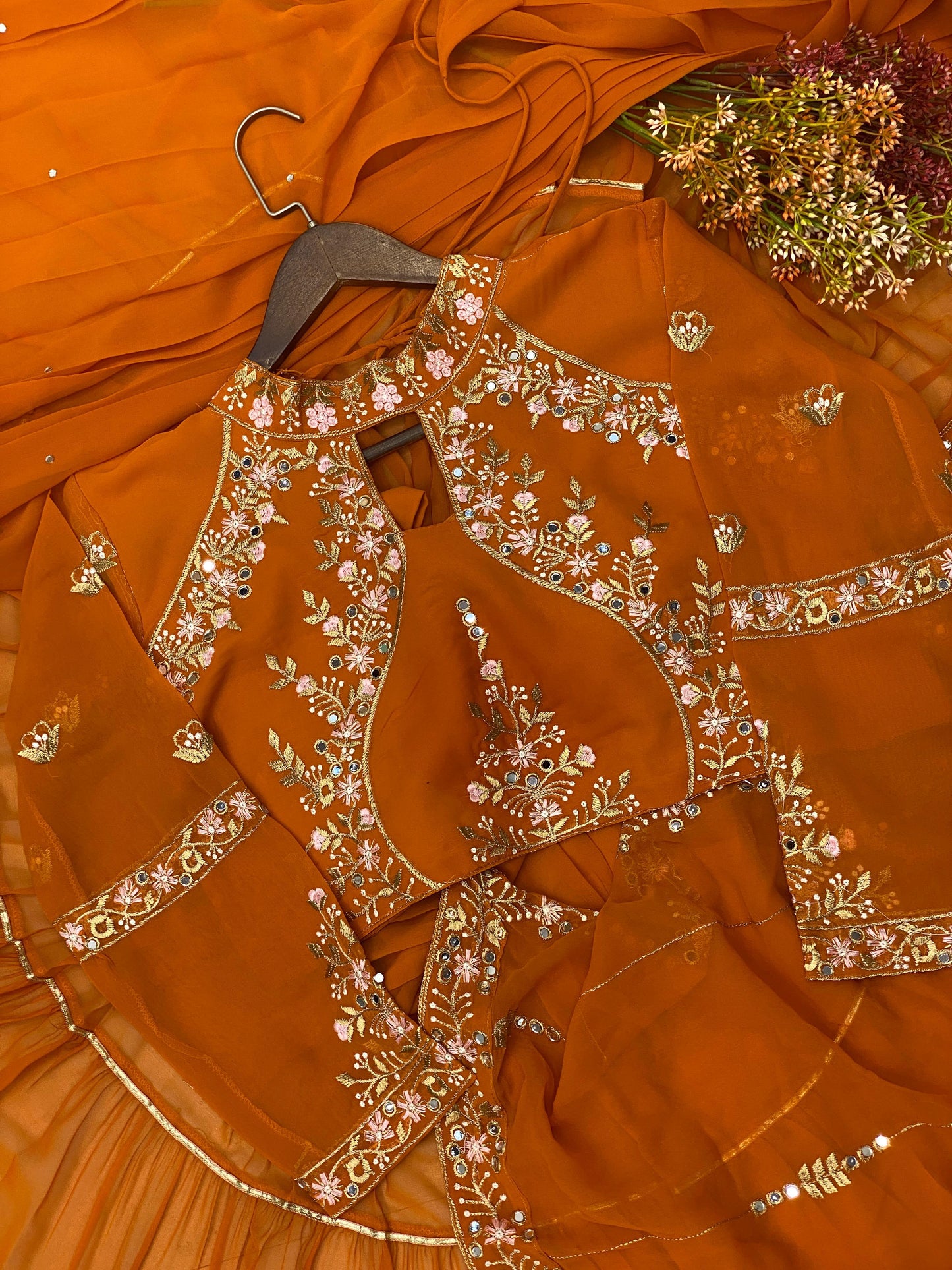 WEDDING SEASON SPECIAL FANCY PARTY WEAR FAUX GEORGETTE LEHENGA SAREE WITH HEAVY WORK BLOUSE AND